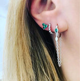 925 Sterling Silver Green CZ Tassel Chain Earring