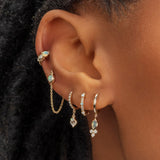 925 Silver Geometric CZ Opal Stone Hoop Earrings