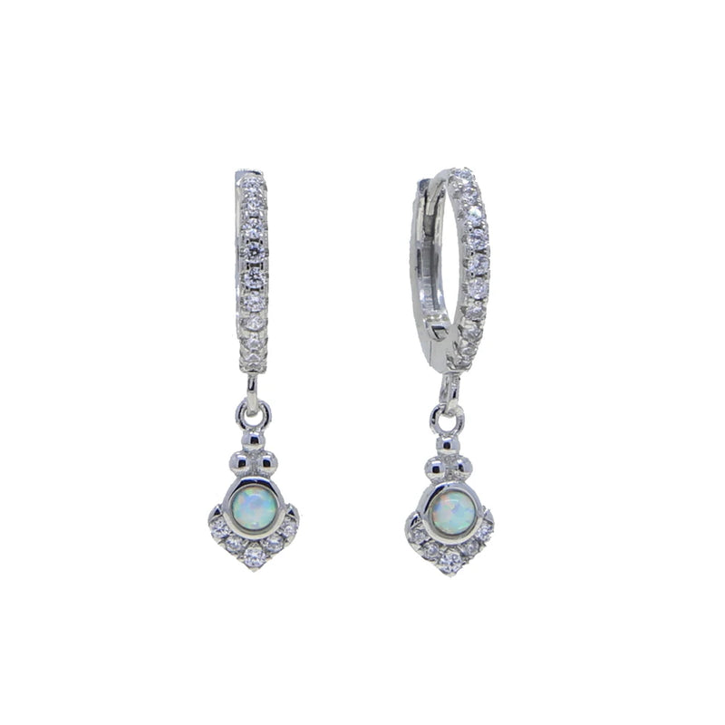 925 Silver Geometric CZ Opal Stone Hoop Earrings