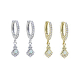 925 Silver Geometric CZ Opal Stone Hoop Earrings