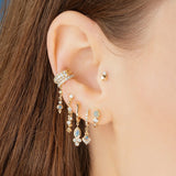 925 Silver Geometric CZ Opal Stone Hoop Earrings