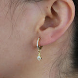 925 Silver Geometric CZ Opal Stone Hoop Earrings