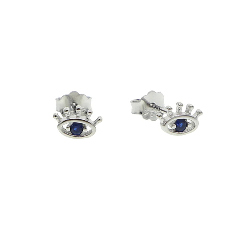 925 Silver CZ Paved Evil Eye Stud Earring