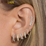925 Silver CZ Cluster Geometric Ear Climber Earrings