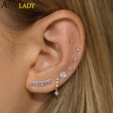 925 Silver CZ Cluster Geometric Ear Climber Earrings