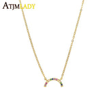 925 Sterling Silver Rainbow CZ Necklace Jewelry Vermeil Dainty Sweet Necklaces