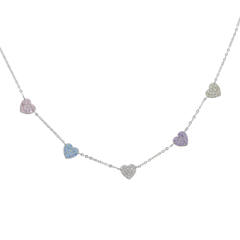 Sterling Silver Vermail Heart Necklace Colorful CZ Choker