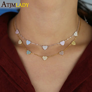 Sterling Silver Vermail Heart Necklace Colorful CZ Choker