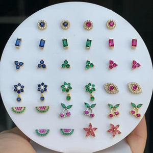 925 Sterling Silver Girl's Mini Colorful CZ Small Earring
