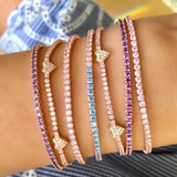 Delicate Tennis Cz Chain Bracelet in Purple Pink Thin Elegance