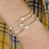 Delicate Tennis Cz Chain Bracelet in Purple Pink Thin Elegance