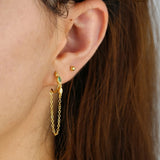 925 Silver Stud Earring with Green CZ Tassel Chain