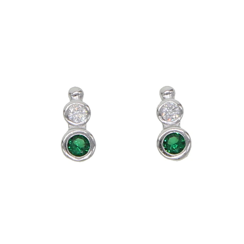925 Silver Stud Earring with Green CZ Tassel Chain
