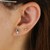 925 Silver Stud Earring with Green CZ Tassel Chain