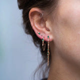 925 Silver Stud Earring with Green CZ Tassel Chain