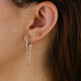 925 Silver Stud Earring with Green CZ Tassel Chain
