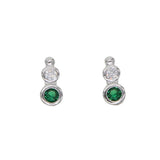 925 Silver Stud Earring with Green CZ Tassel Chain