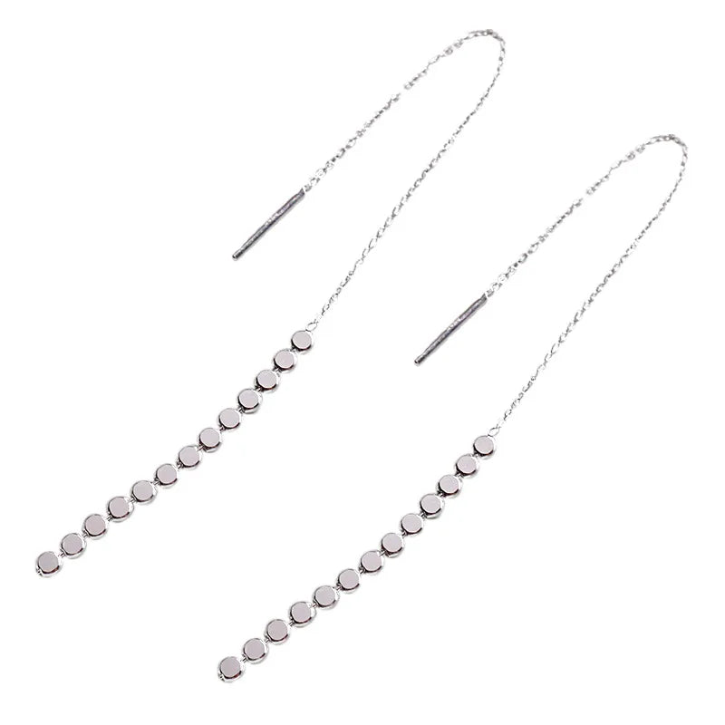 925 Silver Coin Earrings Threader Long C-YH505