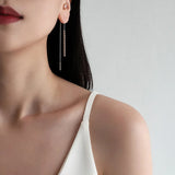 925 Silver Coin Earrings Threader Long C-YH505