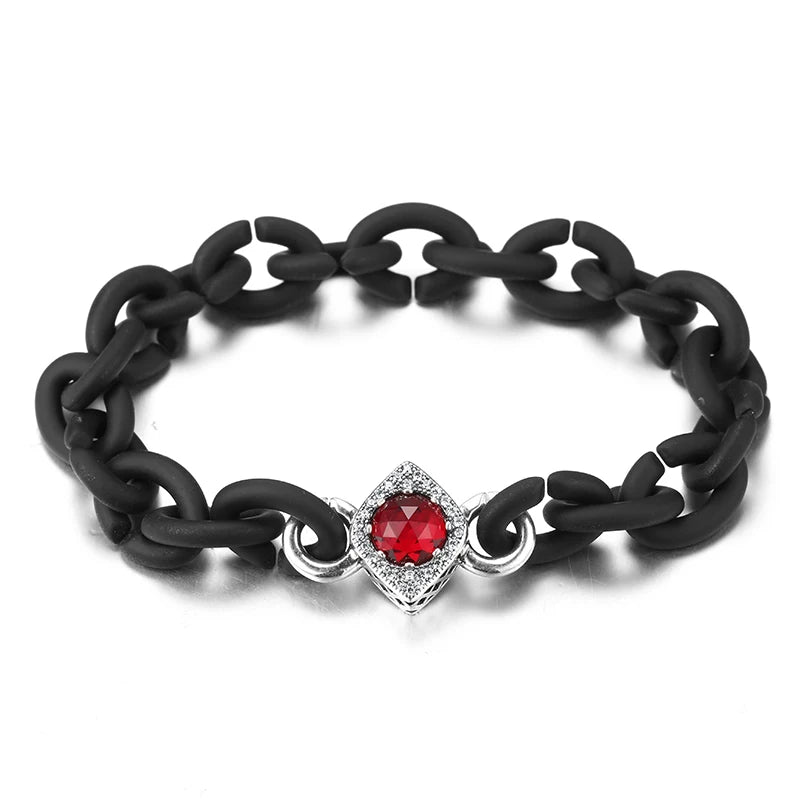 Colorful CZ Bead Bracelets Hard Rubber Chain Bracelets