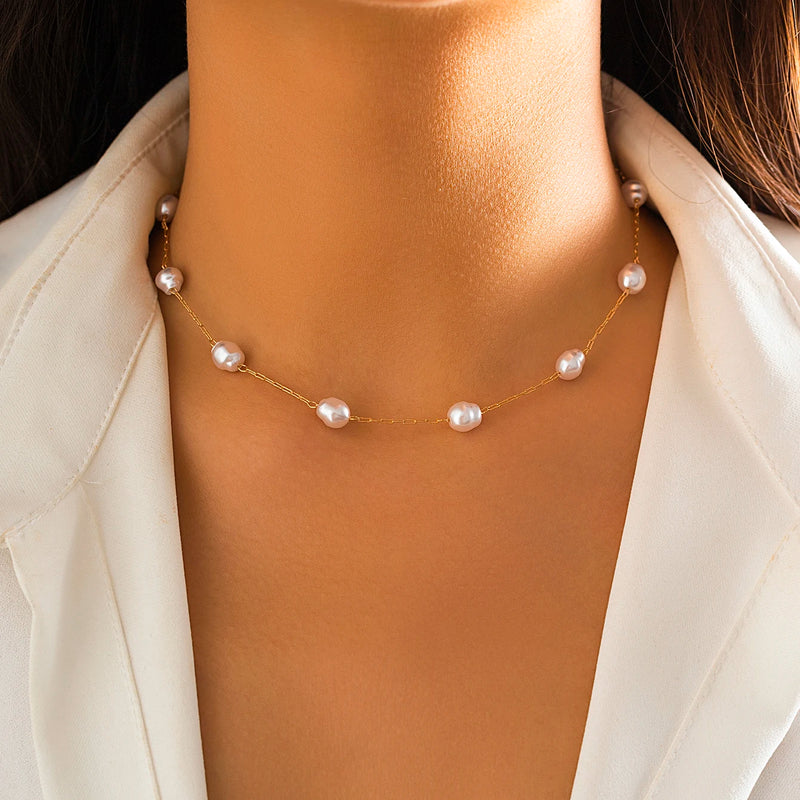 Baroque Pearl Chain Necklace for Women Y2K Jewelry Gift