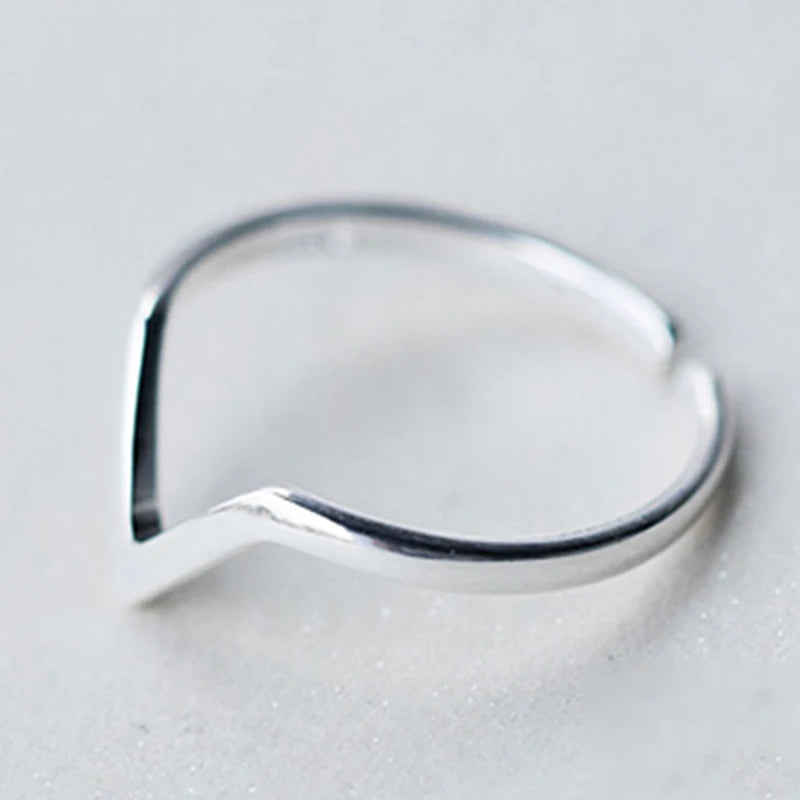 Minimalist Geometric V Letter Ring 925 Sterling Silver Jewelry