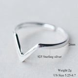 Minimalist Geometric V Letter Ring 925 Sterling Silver Jewelry