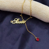 Minimalism Personalized Nameplate Necklace with Birthstone Pendant