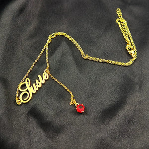 Minimalism Personalized Nameplate Necklace with Birthstone Pendant