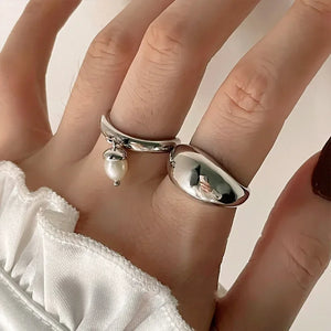 Minimalism Silver Pearl Tassel Pendant Rings for Women Girls Party