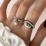 Minimalism Silver Pearl Tassel Rings for Women Ladies Wedding