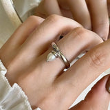 Minimalism Silver Pearl Tassel Rings for Women Ladies Wedding