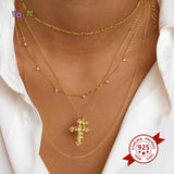 Minimalism Crystal Cross Pendant Necklace 925 Sterling Silver Chain