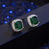 Minimalism Square Emerald Earrings 925 Sterling Silver Zircon Earrings