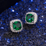 Minimalism Square Emerald Earrings 925 Sterling Silver Zircon Earrings