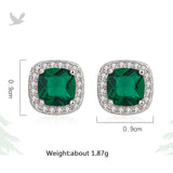 Minimalism Square Emerald Earrings 925 Sterling Silver Zircon Earrings