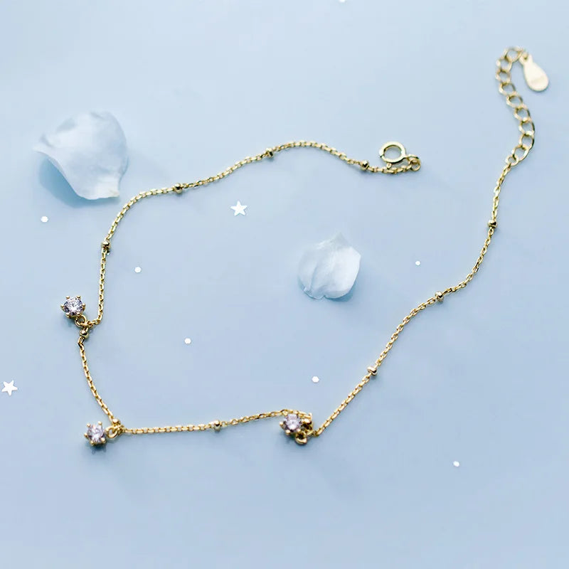 925 Silver Lucky Round Beads Zirconia Anklet Bracelet