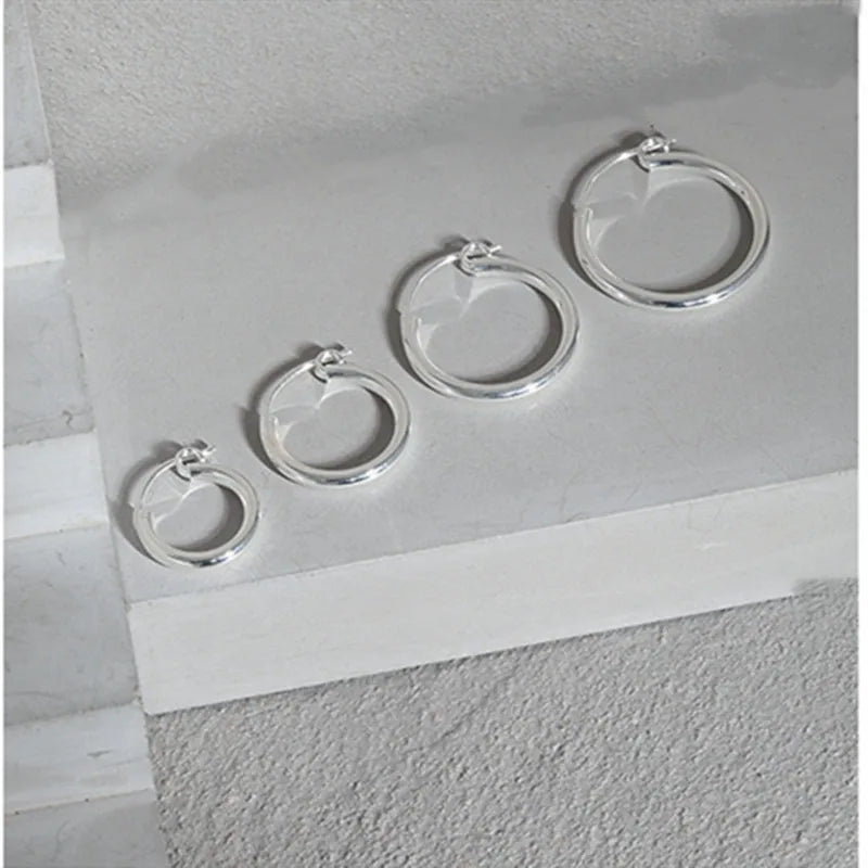 925 Silver Circle Hoop Earrings For Woman, Birthday Fine Jewelry
