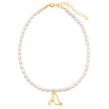Minimalist A-Z Initial Letter Pearl Necklace Stainless Steel Choker Women
