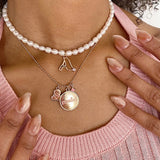 Minimalist A-Z Initial Letter Pearl Necklace Stainless Steel Choker Women