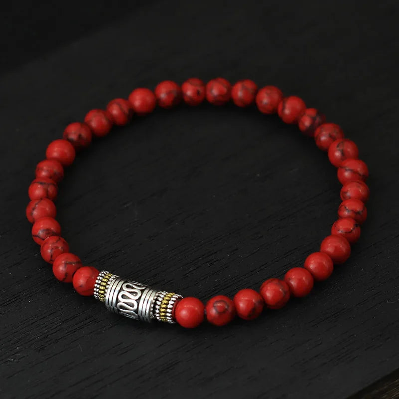 6mm Natural Stone Bracelet Unisex Yoga Meditation Beaded Lucky Red Bracelet