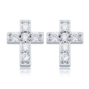 925 Silver CZ Geometric Cross Stud Earrings Hip Hop Jewelry