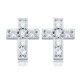 925 Silver CZ Geometric Cross Stud Earrings Hip Hop Jewelry