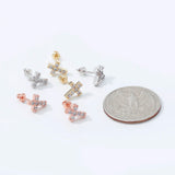 925 Silver CZ Geometric Cross Stud Earrings Hip Hop Jewelry