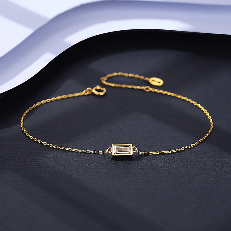 925 Silver Square Zircon Lady Bracelet Thin Chain CZ High Woman Bangle