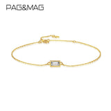 925 Silver Square Zircon Lady Bracelet Thin Chain CZ High Woman Bangle