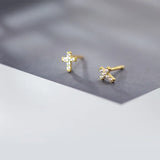 925 Silver CZ Zircon Stud Earrings Geometric Cross Fine Jewelry