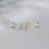 925 Silver CZ Zircon Stud Earrings Geometric Cross Fine Jewelry