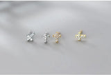 925 Silver CZ Zircon Stud Earrings Geometric Cross Fine Jewelry