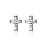 925 Silver CZ Zircon Stud Earrings Geometric Cross Fine Jewelry
